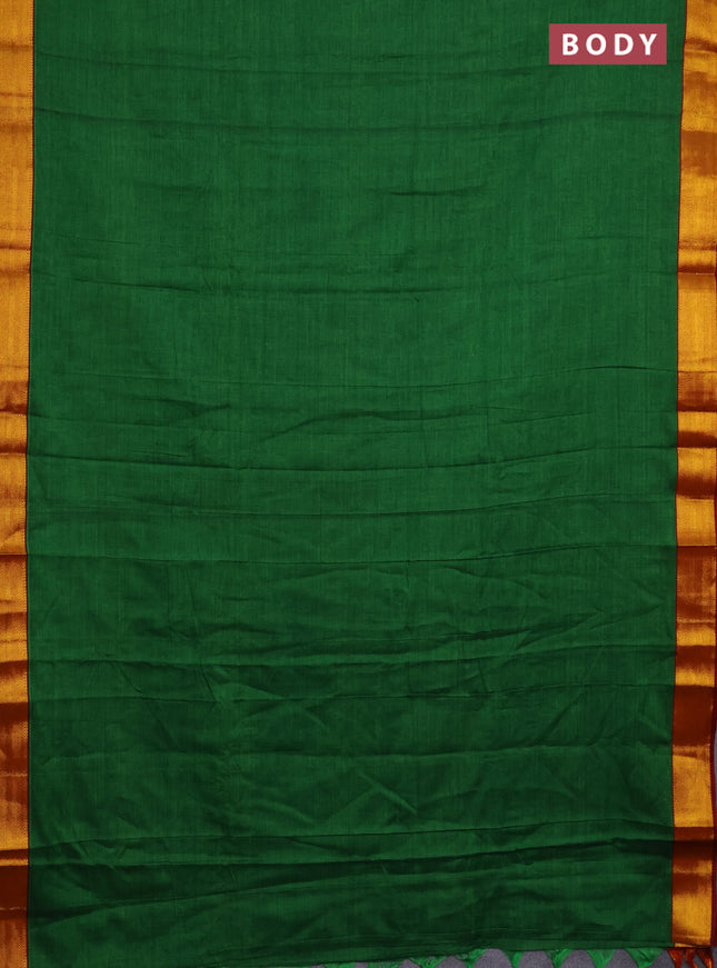 Narayanpet cotton saree green and maroon with plain body and zari woven border
