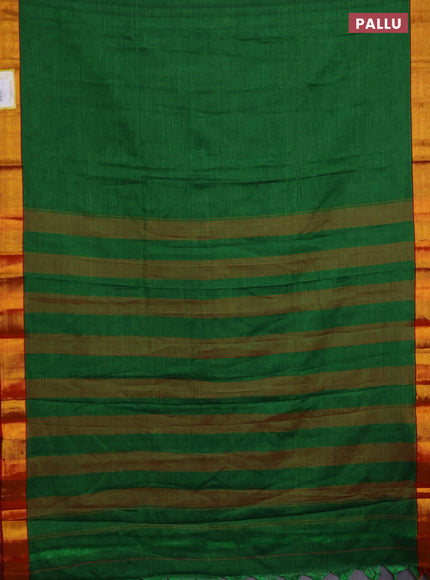 Narayanpet cotton saree green and maroon with plain body and zari woven border