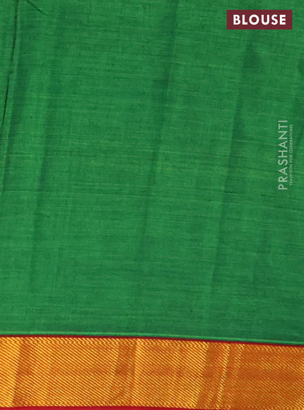 Narayanpet cotton saree green and maroon with plain body and zari woven border