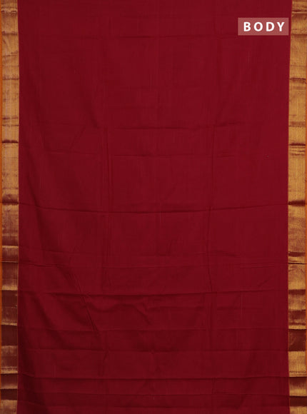 Narayanpet cotton saree maroon and mustard yellow with plain body and zari woven border