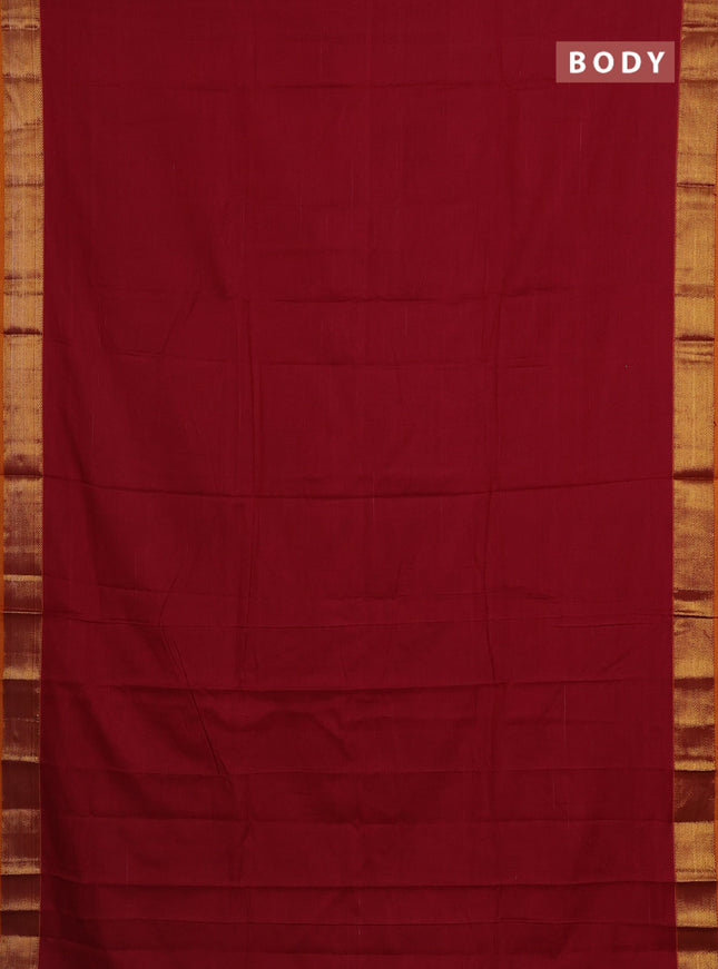 Narayanpet cotton saree maroon and mustard yellow with plain body and zari woven border