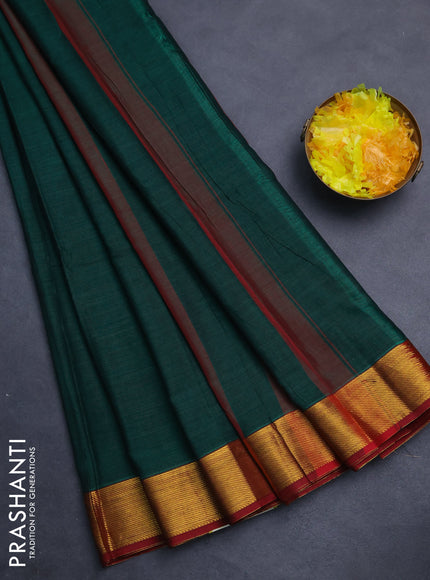 Narayanpet cotton saree green and maroon with plain body and zari woven border