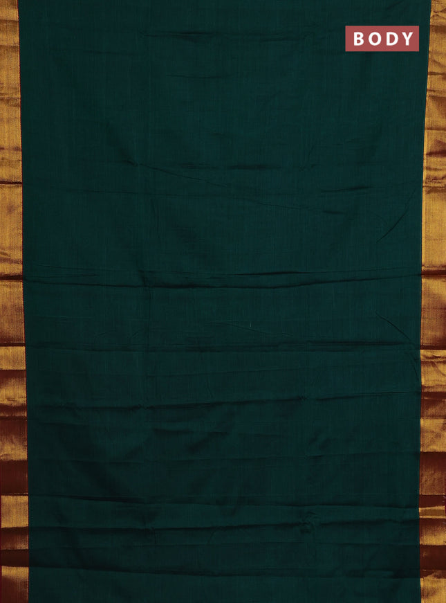 Narayanpet cotton saree green and maroon with plain body and zari woven border