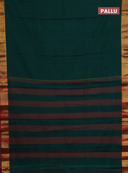 Narayanpet cotton saree green and maroon with plain body and zari woven border