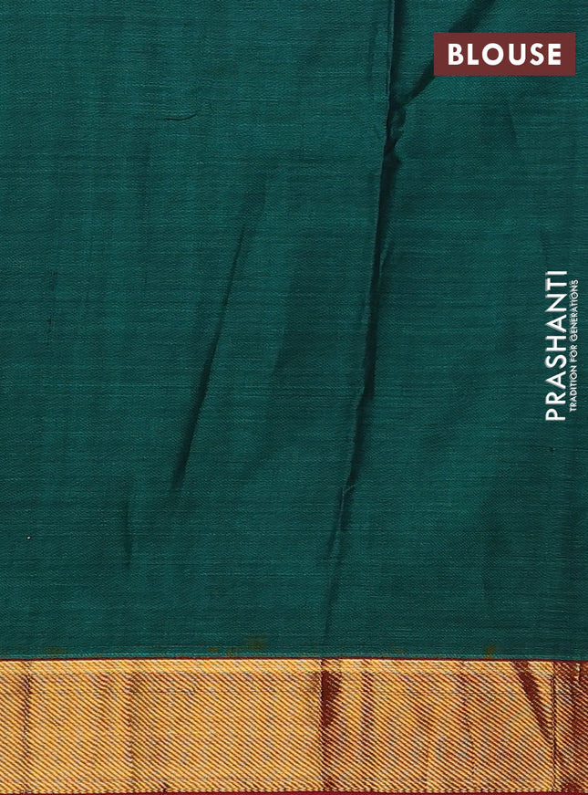 Narayanpet cotton saree green and maroon with plain body and zari woven border