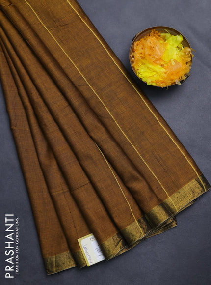 Narayanpet cotton saree dark mustard with plain body and zari woven border