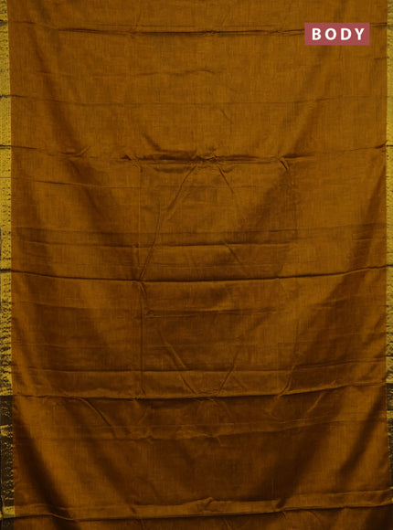 Narayanpet cotton saree dark mustard with plain body and zari woven border