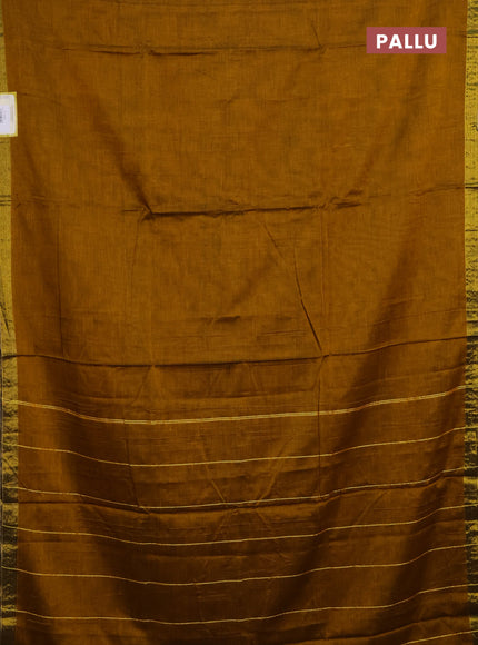 Narayanpet cotton saree dark mustard with plain body and zari woven border