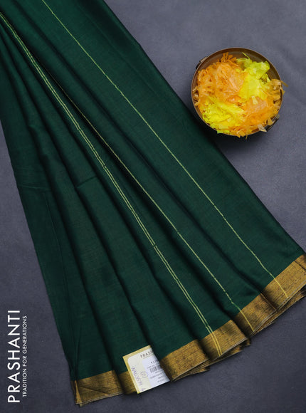 Narayanpet cotton saree green with plain body and zari woven border