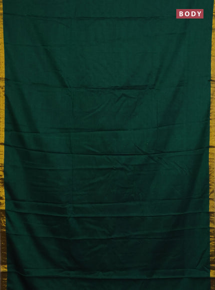 Narayanpet cotton saree green with plain body and zari woven border