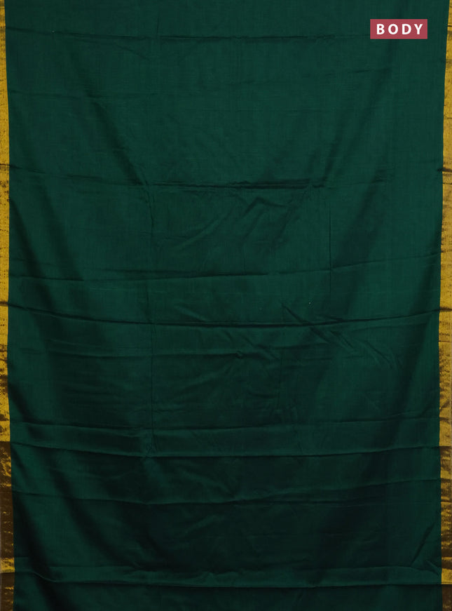 Narayanpet cotton saree green with plain body and zari woven border