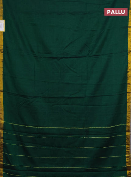Narayanpet cotton saree green with plain body and zari woven border