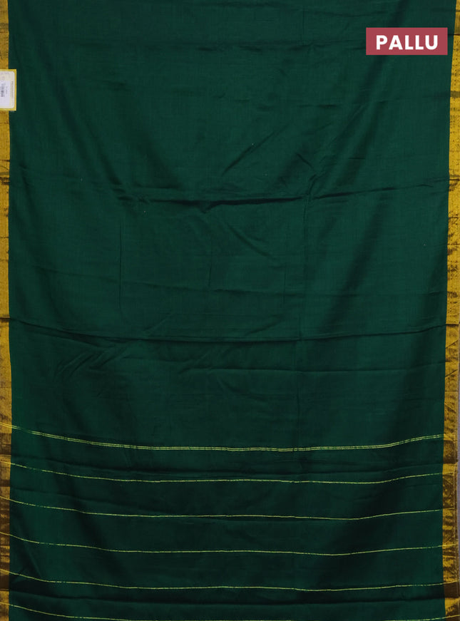 Narayanpet cotton saree green with plain body and zari woven border