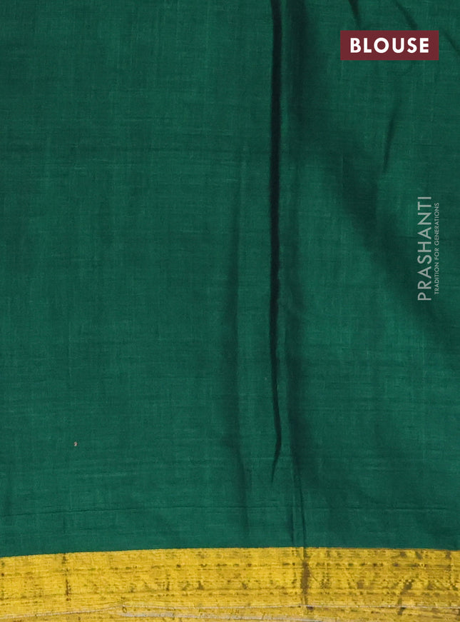 Narayanpet cotton saree green with plain body and zari woven border