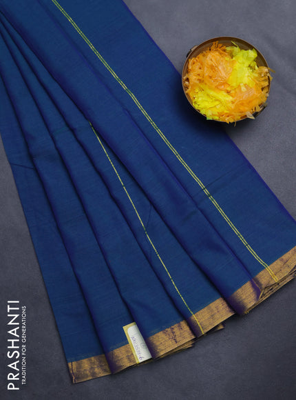 Narayanpet cotton saree dual shade of bluish green with plain body and zari woven border