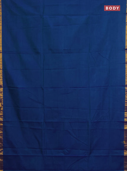 Narayanpet cotton saree dual shade of bluish green with plain body and zari woven border