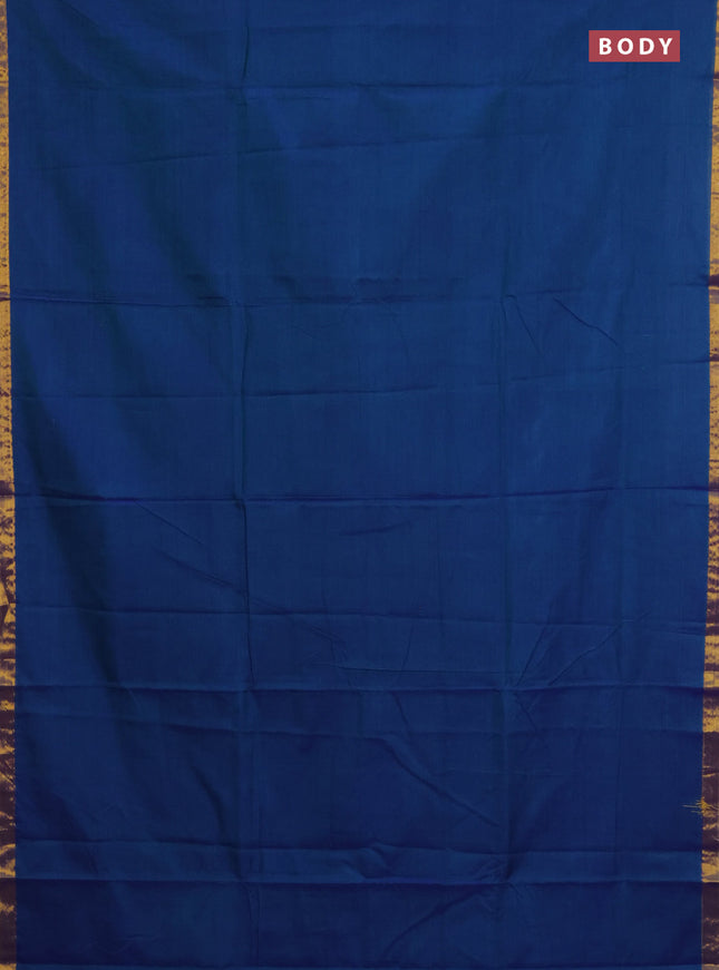 Narayanpet cotton saree dual shade of bluish green with plain body and zari woven border