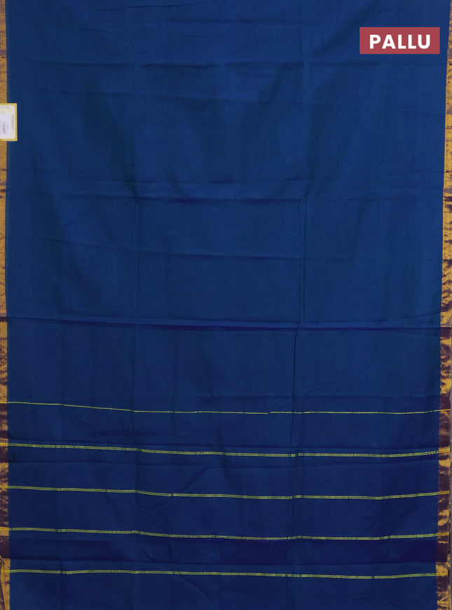 Narayanpet cotton saree dual shade of bluish green with plain body and zari woven border