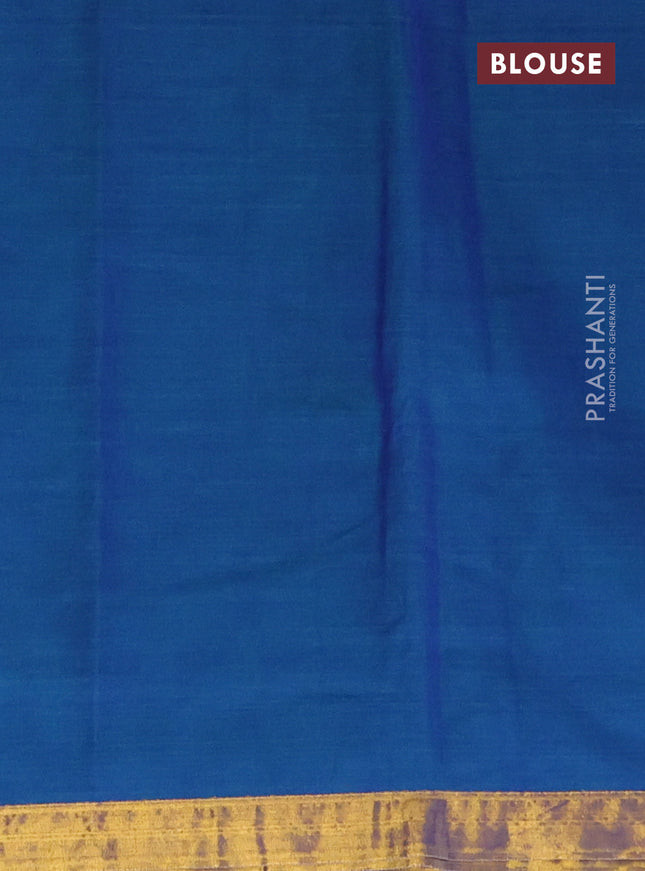 Narayanpet cotton saree dual shade of bluish green with plain body and zari woven border