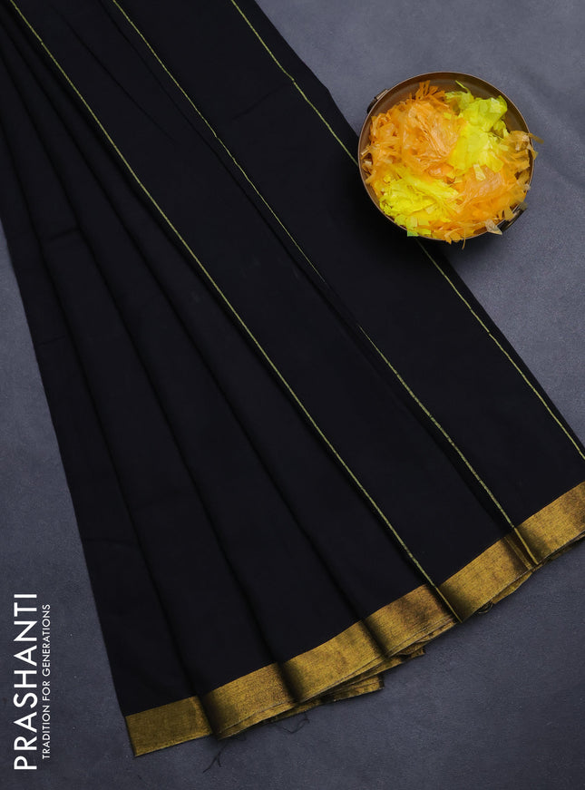 Narayanpet cotton saree black with plain body and zari woven border