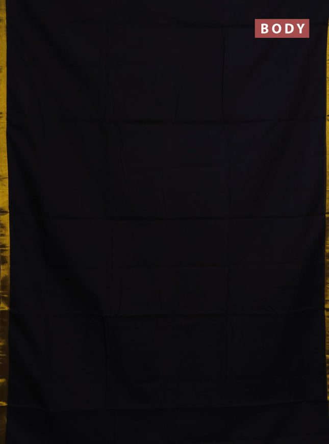 Narayanpet cotton saree black with plain body and zari woven border