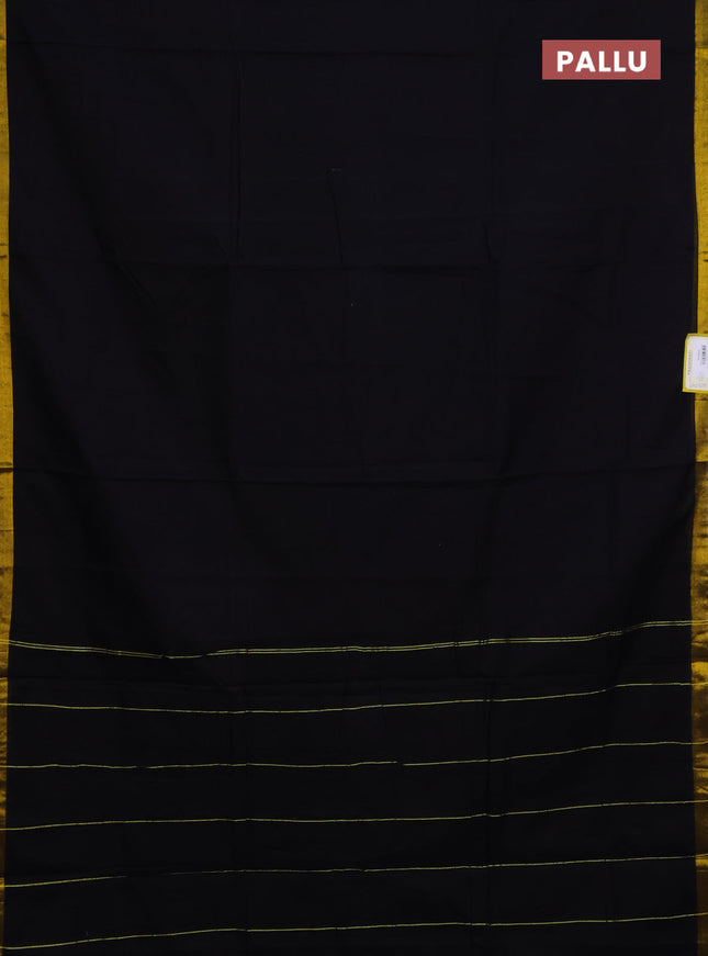 Narayanpet cotton saree black with plain body and zari woven border