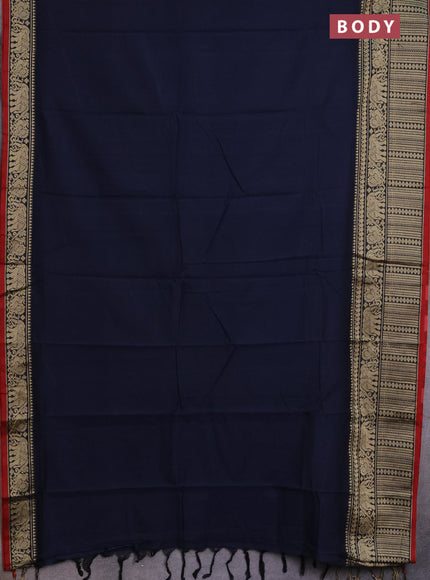 Narayanpet cotton saree dark navy blue and maroon with plain body and thread woven border