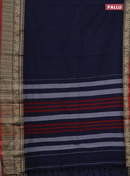 Narayanpet cotton saree dark navy blue and maroon with plain body and thread woven border