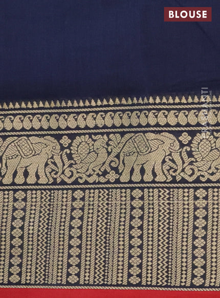 Narayanpet cotton saree dark navy blue and maroon with plain body and thread woven border