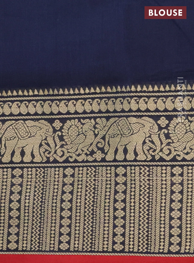 Narayanpet cotton saree dark navy blue and maroon with plain body and thread woven border