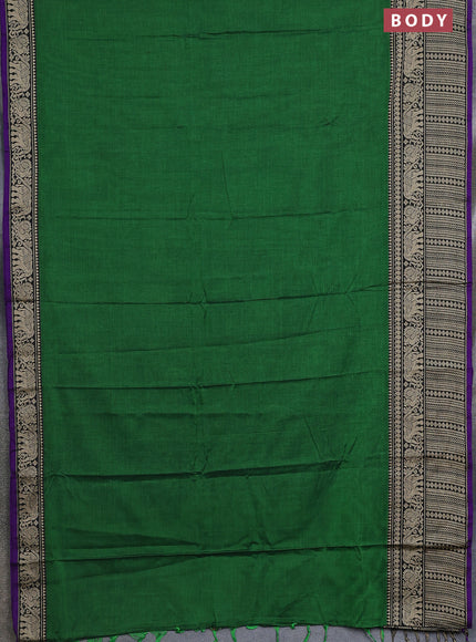 Narayanpet cotton saree green and violet with plain body and thread woven border