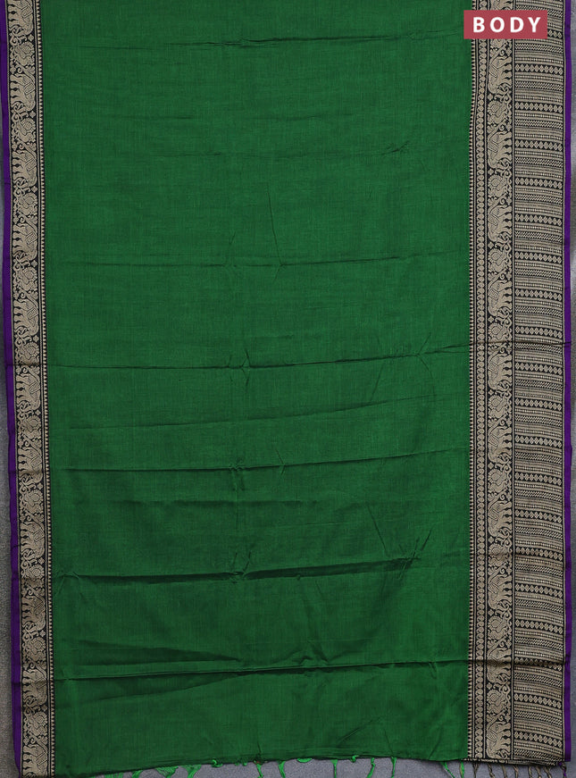 Narayanpet cotton saree green and violet with plain body and thread woven border