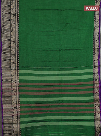 Narayanpet cotton saree green and violet with plain body and thread woven border