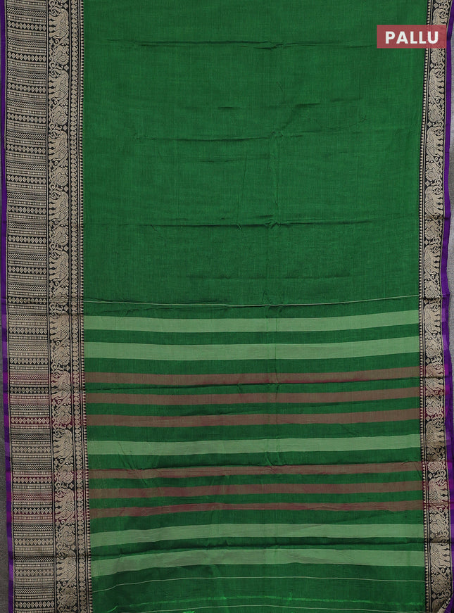 Narayanpet cotton saree green and violet with plain body and thread woven border