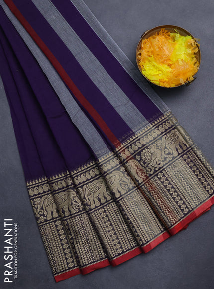 Narayanpet cotton saree deep violet and maroon with plain body and thread woven border
