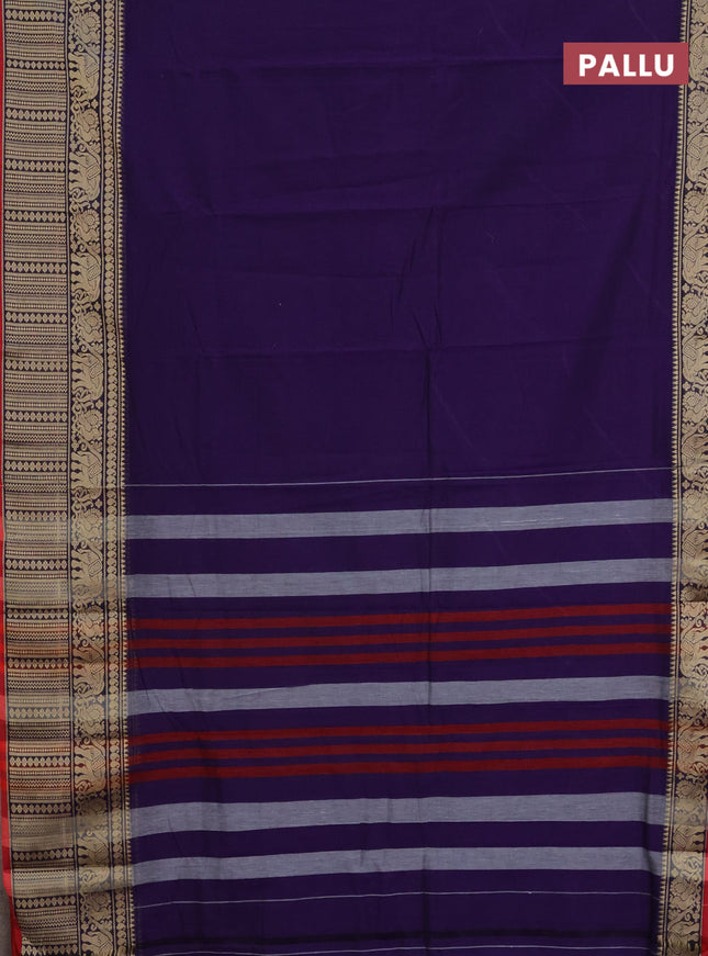 Narayanpet cotton saree deep violet and maroon with plain body and thread woven border