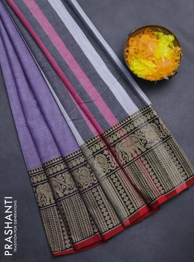 Narayanpet cotton saree lavender and maroon with plain body and thread woven border