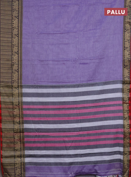 Narayanpet cotton saree lavender and maroon with plain body and thread woven border