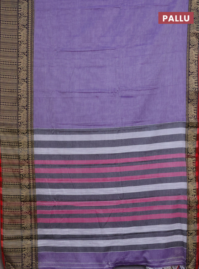 Narayanpet cotton saree lavender and maroon with plain body and thread woven border