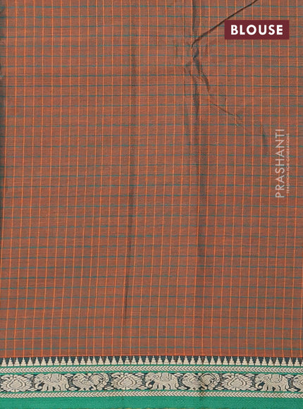 Narayanpet cotton saree dual shade of greenish mustard and green with allover checked pattern and thread woven border