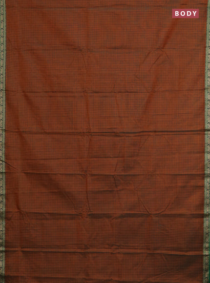 Narayanpet cotton saree dual shade of mustard and green with allover checked pattern and thread woven border