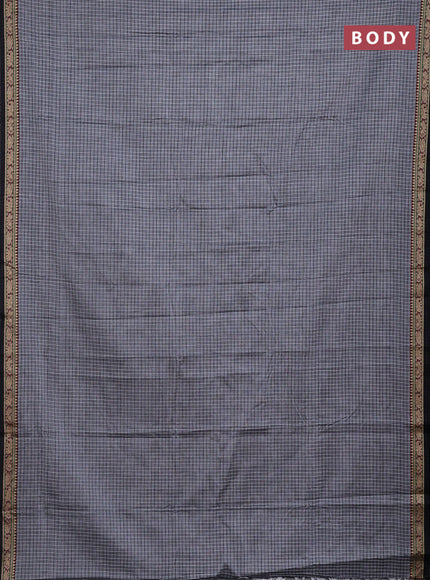 Narayanpet cotton saree grey and black with allover checked pattern and thread woven border