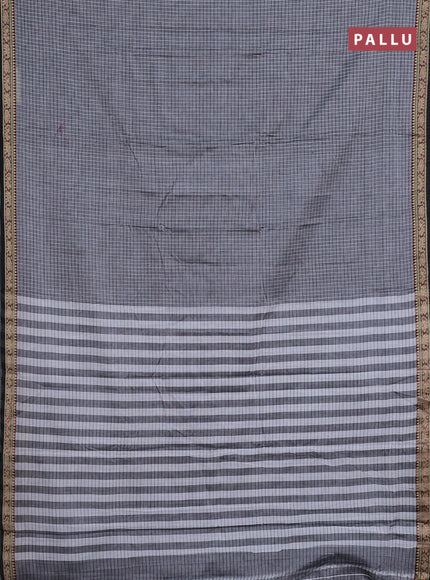 Narayanpet cotton saree grey and black with allover checked pattern and thread woven border