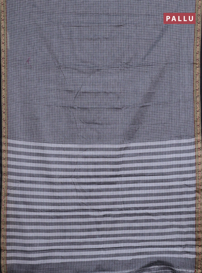 Narayanpet cotton saree grey and black with allover checked pattern and thread woven border