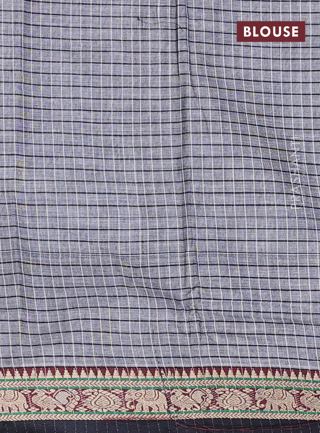 Narayanpet cotton saree grey and black with allover checked pattern and thread woven border