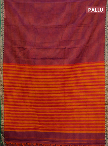 Narayanpet cotton saree maroon and green with allover checked pattern and thread woven border