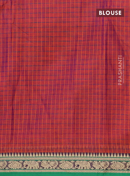 Narayanpet cotton saree maroon and green with allover checked pattern and thread woven border