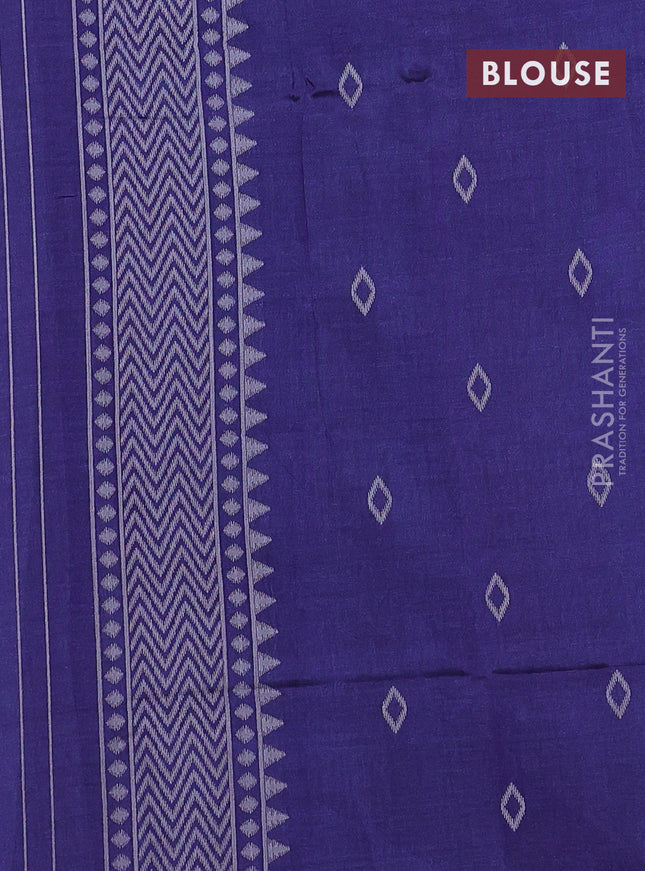 Sambalpuri semi silk saree peach pink and dark blue with allover ikat weaves and thread woven border