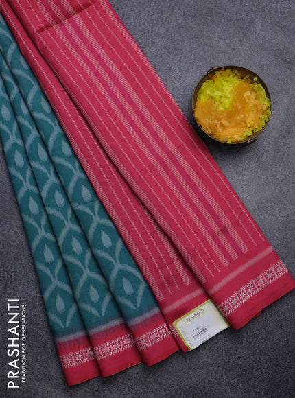 Sambalpuri semi silk saree peacock green and pink with allover ikat weaves and thread woven border
