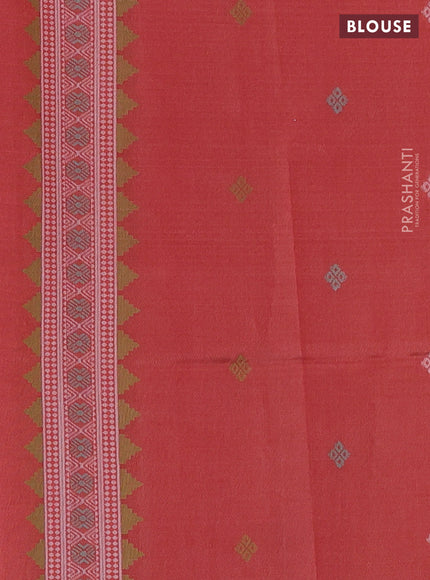 Sambalpuri semi silk saree elephant grey and orange with allover ikat butta weaves and thread woven border